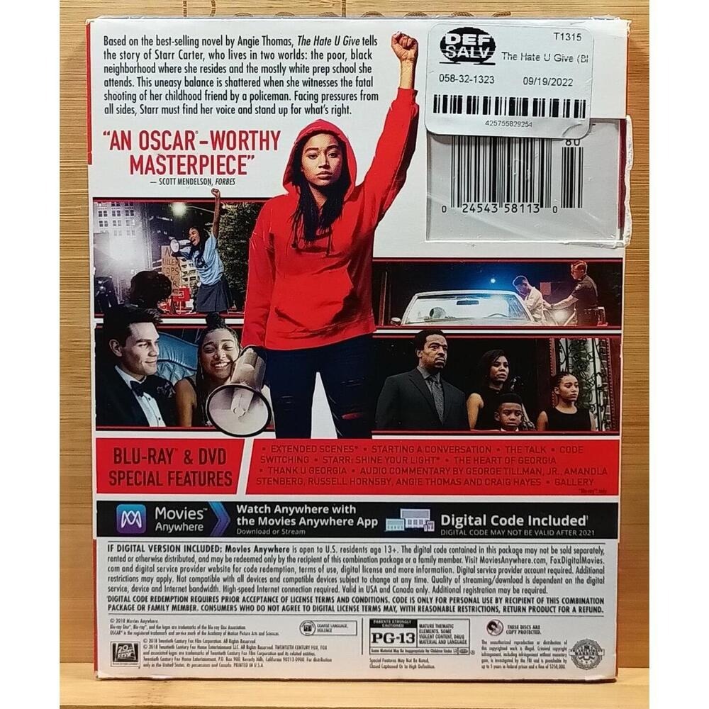 The Hate U Give ( DVD, Digital) BRAND NEW,‎ Sealed, Damaged Outside Box - Picture 2 of 6